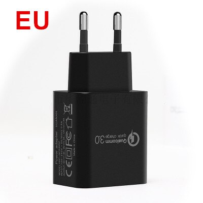 Chargeur rapide QC 3.0 18W 3A adaptateur chargeur sans fil pour IPhone 11 Pro XS Max XR X Samsung S9 S10 S20 Plus prise de Charge Usb rapide: EU Black