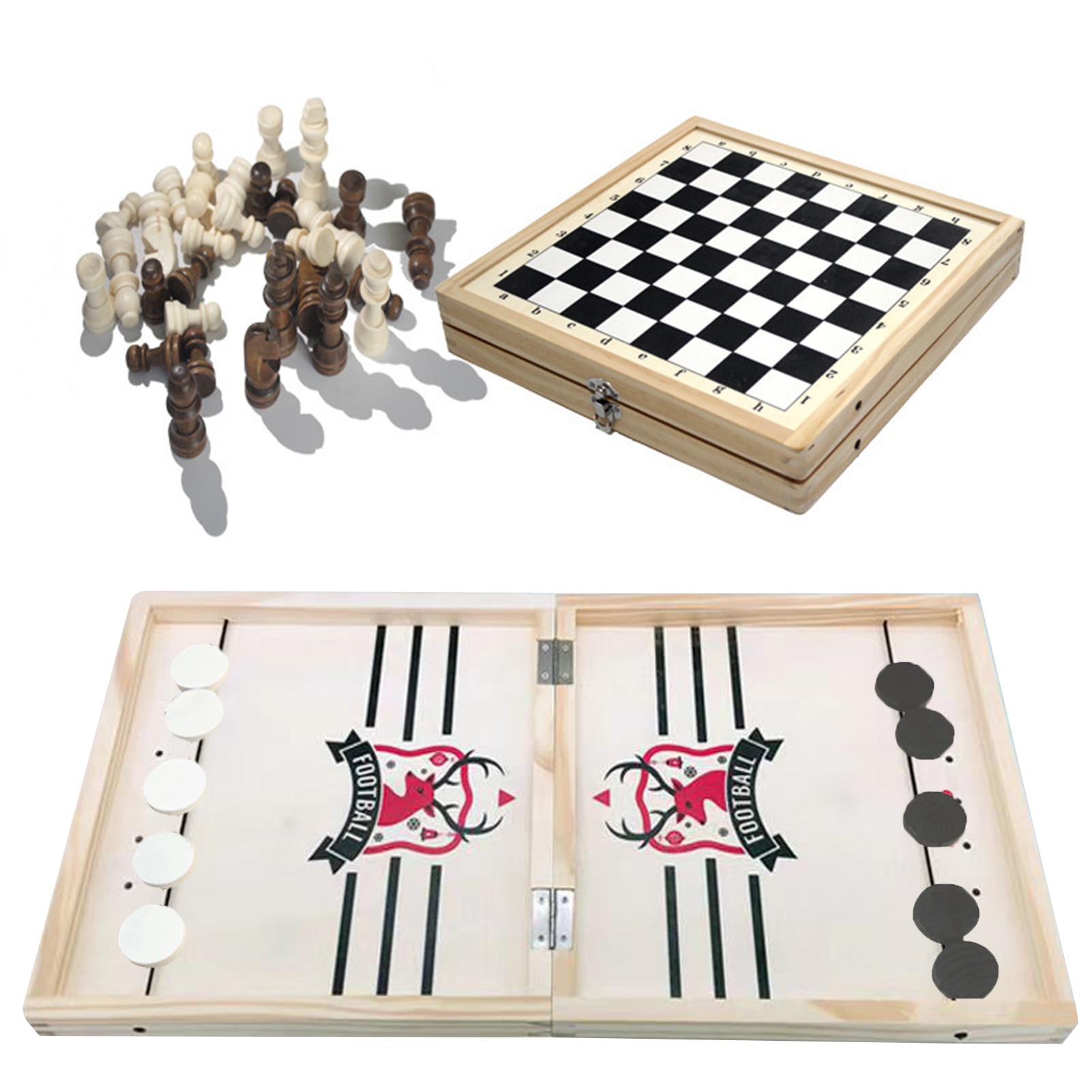 2 in 1 Wooden Chess Backgammon Checkers Travel Games Chess Set Fast Sling Puck Board Game Entertainment