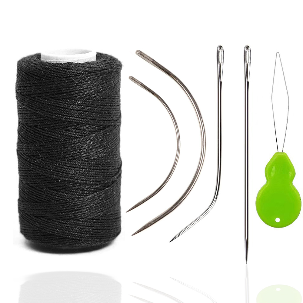 Illac and Thread for Hair Extensions, Hair Weave, SeOOThreads, 1 Roll, 4Pcs, C J I Shape, Curved Grossier les Dés and 1 NeelsThimble