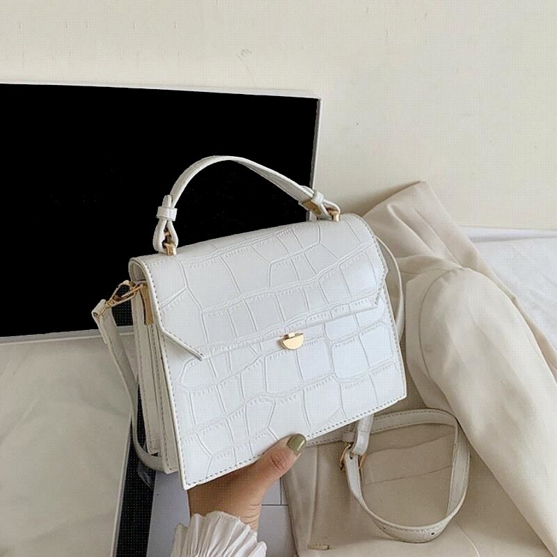 OLSITTI White Stone Pattern Crossbody Bags for Women Handbag Small Square Bag PU Leather Ladies Evening Bags