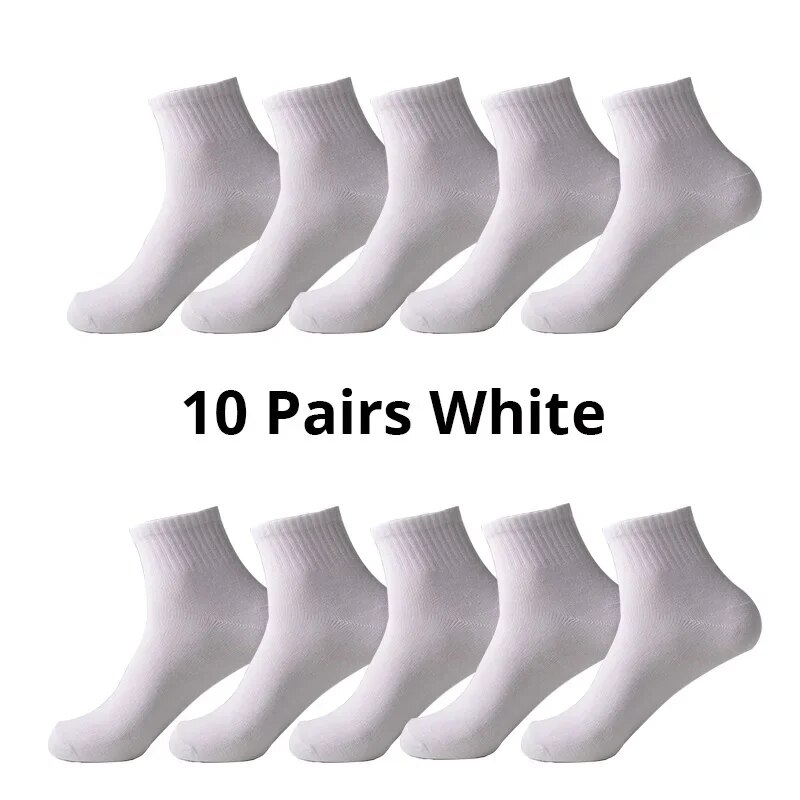 10 pares de meias masculinas respiráveis e confortáveis, meias casuais de escritório para tênis, meias de trabalho para todas as estações: Branco