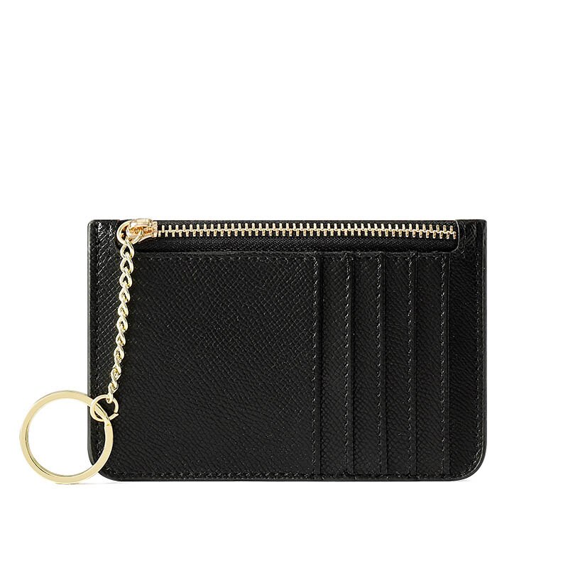 Effen Kleur Kaarthouder Voor Vrouwen Super Dunne Kleine Vrouwelijke Portemonnee Pu Lederen Mini Zaken Id Credit Card Case Vrouwen sleutelhanger: Black