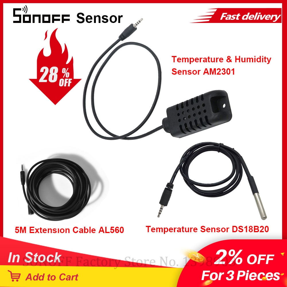 SONOFF Sensor DS18B20 AM2301 Temperature And Humidity Sensor For Smart Home SONOFF TH10/ 16 Wifi Switch AL560 5M Extension Cable