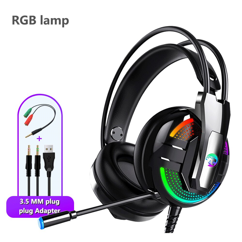 PS4 Headset Gaming Headphone with Microphone PC Noise Cancelling RGB Light Over Ear Wired Headphone for Computer Xbox PS5: 3.5mm and Adapter