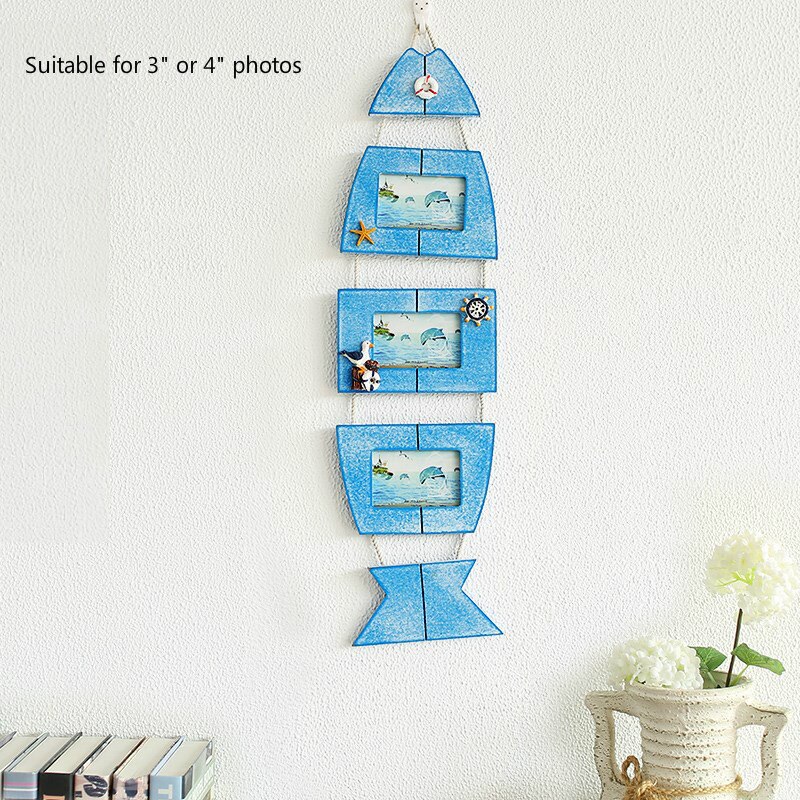 Mediterranean Wall Decoration Wooden Photo Frame Three-link Pictures Frame Starfish Shell Craft Kids Room Decoration Accessories: 1
