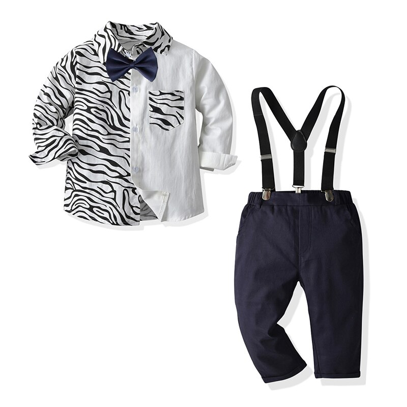 Baby Jongens Gentleman Casual Pak Lange Mouwen Bowtie Shirt + Broek Jarretel Sets 4 Stuks Kinderen Jongens Kleding: z21028 / 3T(100)