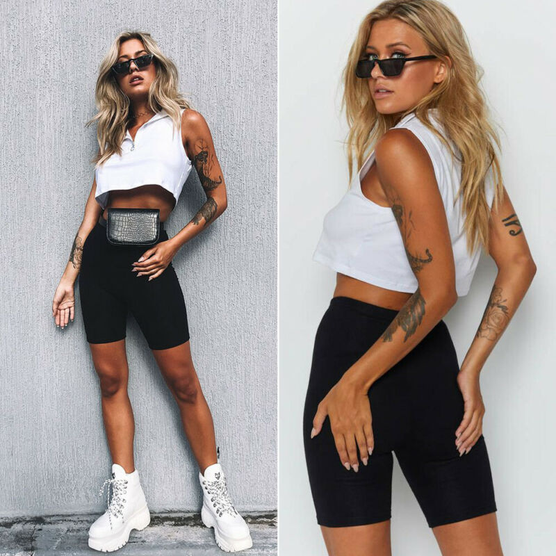 Ladies Outdoor exercise Plain Active Summer Cycling Shorts Stretch Basic Short Solid Black Soft wear Shorts for women female