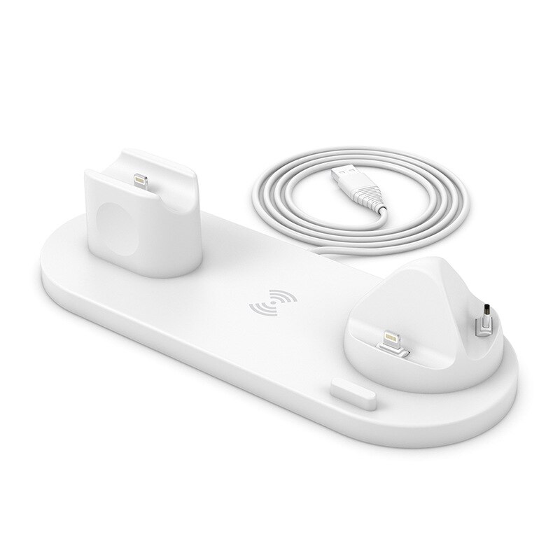 Novo profissional seis-em-um qc3.0 base de carregador sem fio para relógios do telefone móvel fones de ouvido carregador rápido para ios android iphone: white