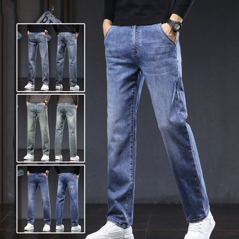 Pantalones vaqueros rectos para hombre, Jeans lavados de , elásticos, informales, versátiles, de , clásicos, primavera y otoño