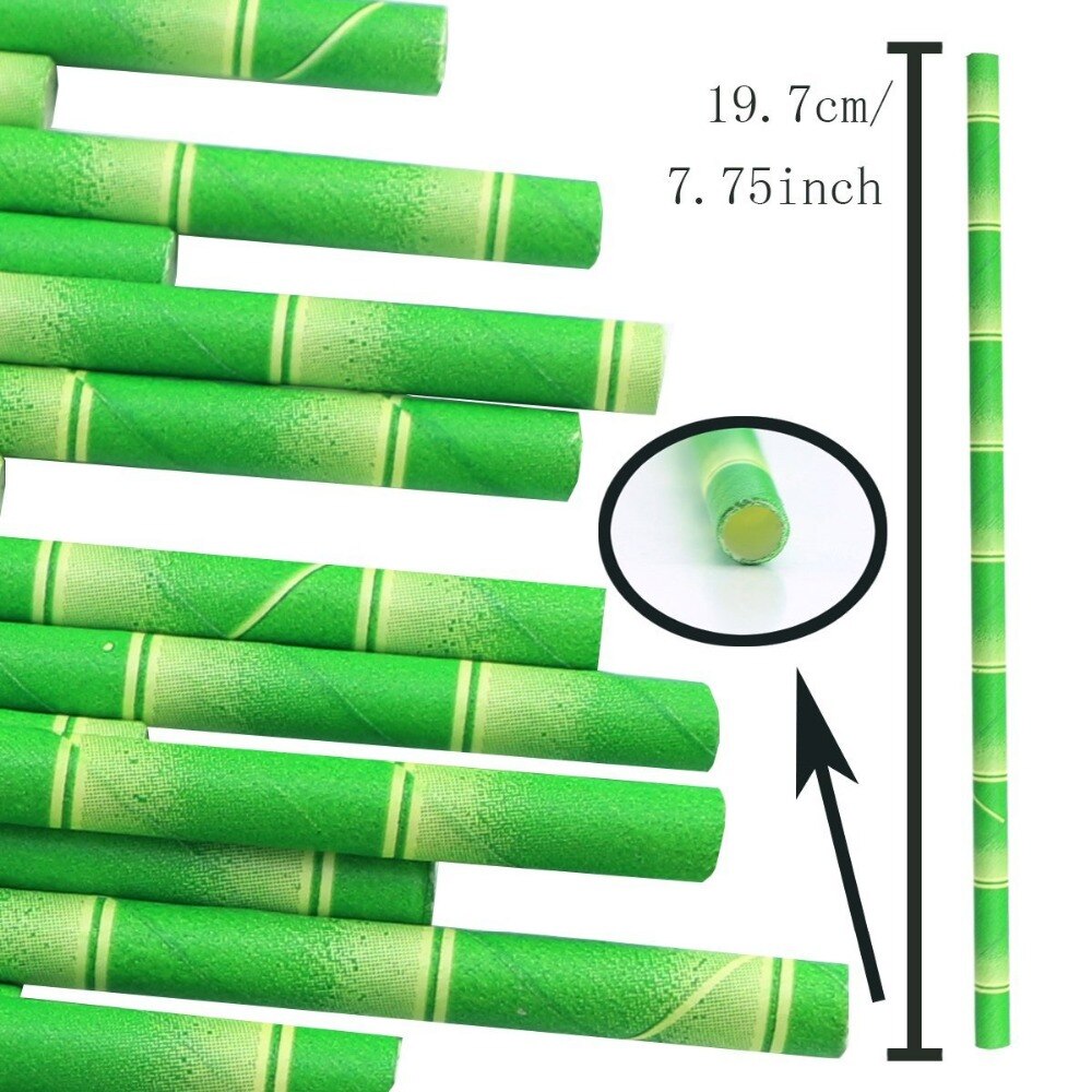 Lote de 100 unidades de pajitas verdes de papel de bambú para beber, suministros de decoración para fiestas, accesorios para bebidas de cóctel
