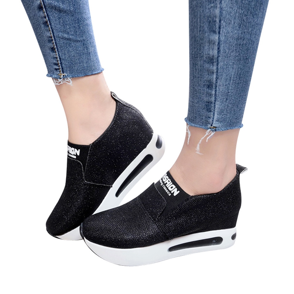 KLV Femmes Plat Fond Épais Chaussures Sans Lacet Bottines Décontracté Plate-Forme Chaussures de Sport scarpe donna l'estive nere zapatillas mujer #5
