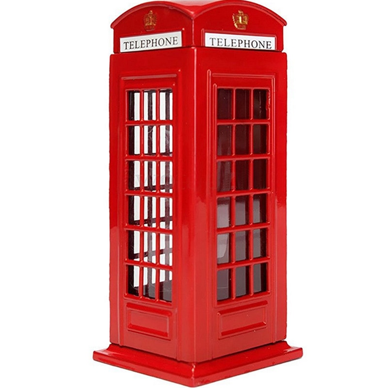 Metal Red British English London Telephone Booth Bank Coin Bank Saving Pot Piggy Bank Red Phone Booth Box 140X60X60Mm