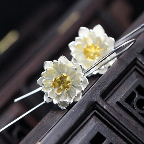 925 Sterling Silver Lotus Flower Earrings for Women Jewelry