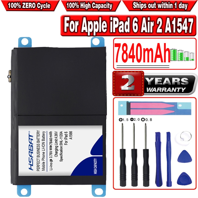 HSABAT 7840mAh A1547 Batterij voor Apple iPad 6 Air 2 A1566 A1567