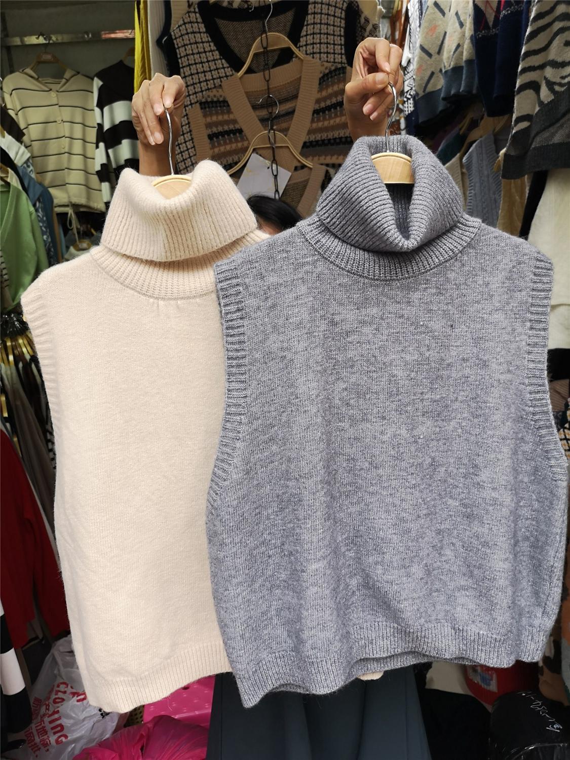Mjuk ulltröja väst kvinnor vinter koreansk stil vintage turtleneck ärmlös tröja lös väst stickad linne  t561