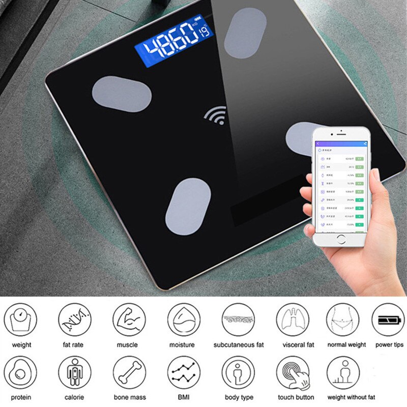 Digital Body Fat Scale BMI Weight Scales Bluetooth Body Fat Measurement Device Smart Body Weight Analyzer Bathroom Floor Scale
