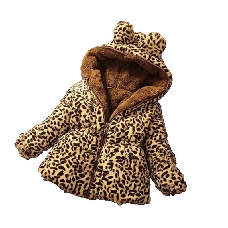 Girls Coat Winter Baby Kids Clothes Cotton Long Puffer Brown Leopard Thicken Windproof Warm Hooded Jacket