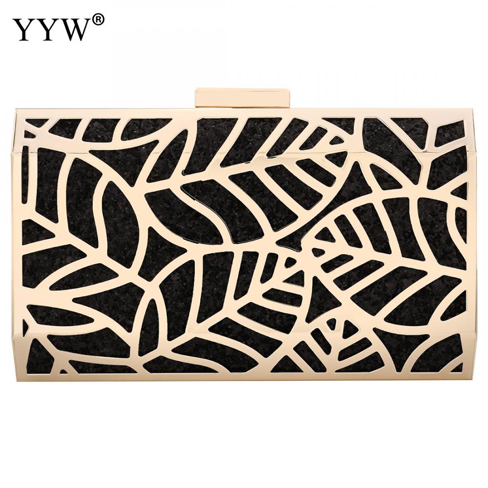 Zink Legierung Kupplung Taschen Für Frauen Abend Tasche Frauen Neue Berühmte Elegante Geometrische Kette Schulter Tasche Kasten Kupplungen: Schwarz