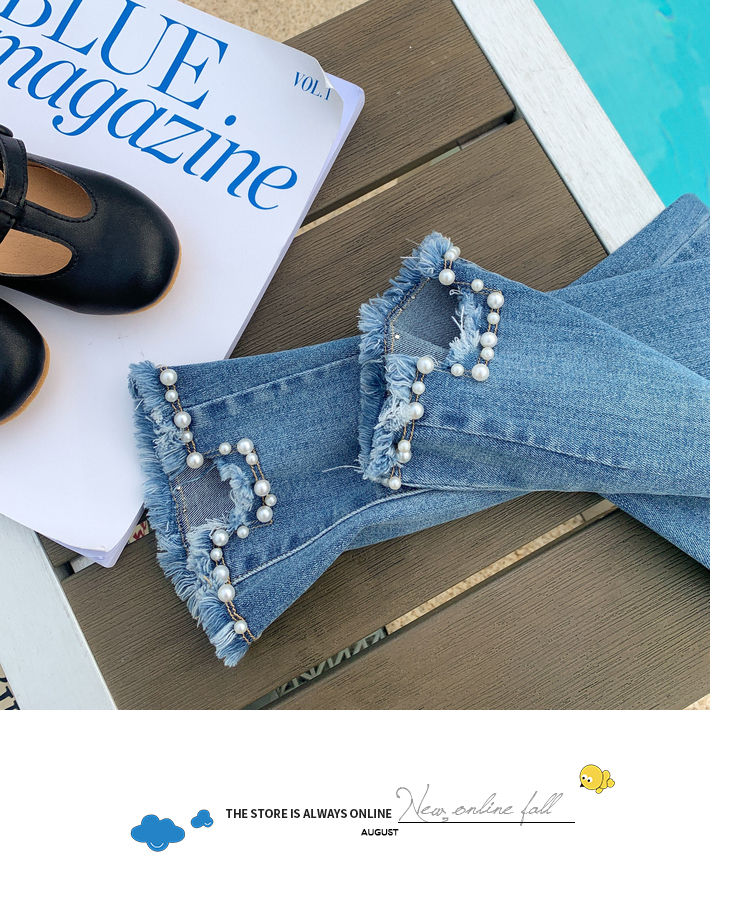Jean à perles pour filles, pantalon en Denim, 2022