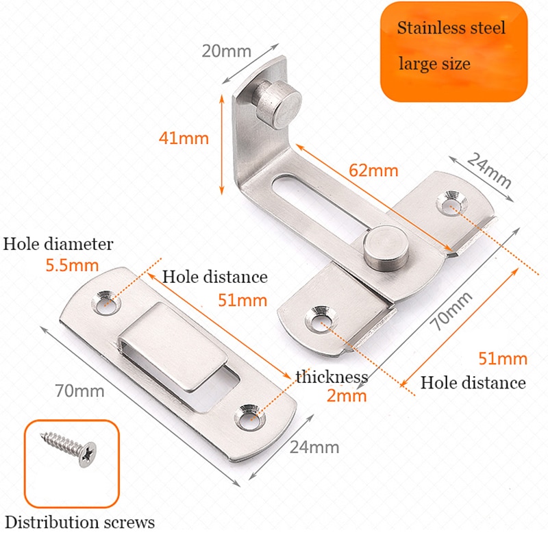 Stainless Steel Home Safety Gate sliding Door Bolts lock door Latch Slide Lock Hardware Screw for furniture
