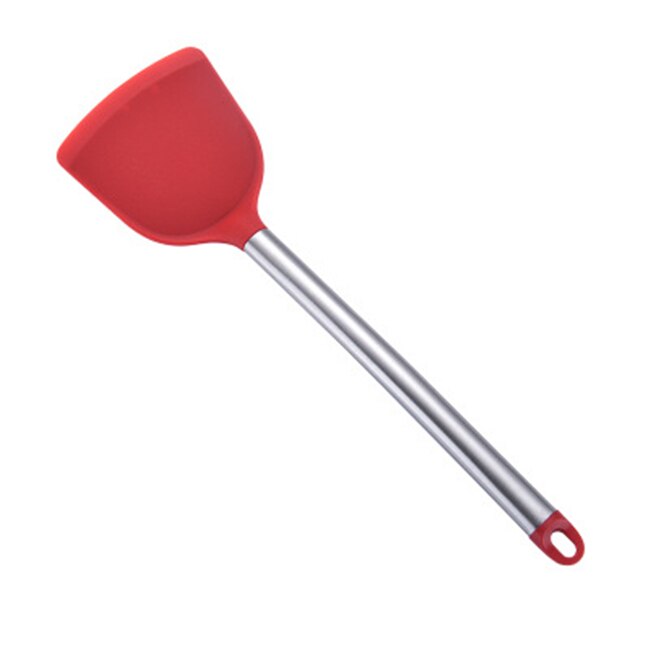Stainless Steel+Silicone Cooking Utensil Kitchen Tools Turner Soup Spoon Strainer Pasta Server Egg Beater Spatula Food Tongs Red: Turner Red
