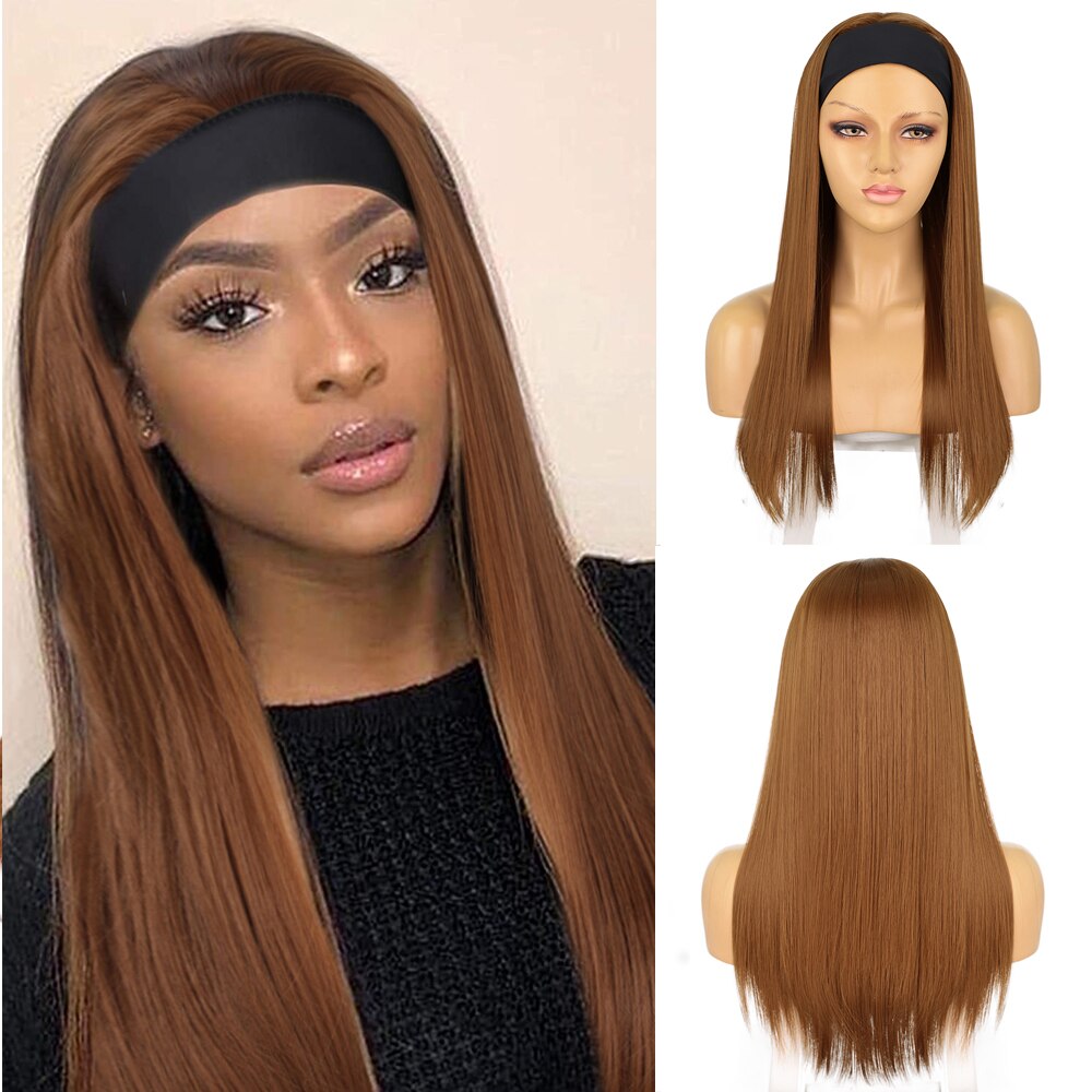 Stamped Glorious Synthetic Headband Wig Black Wig Long Straight Hair Heat Resistant Fiber Synthetic Wigs for Black Women: brown wig