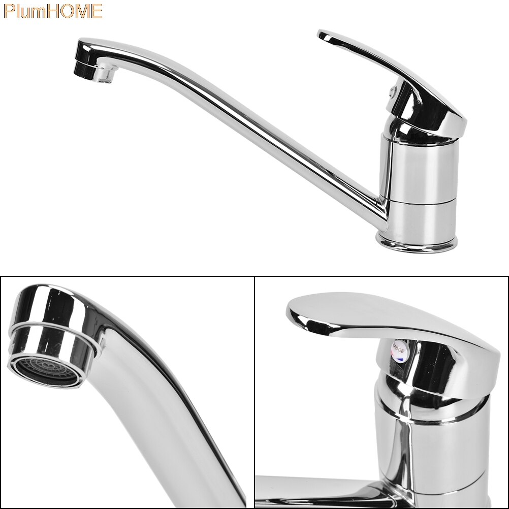 Kitchen Tap Long Neck Hole Faucet Single Lever Tap Copper Chrome Spout Tap And Cold Water Indicator