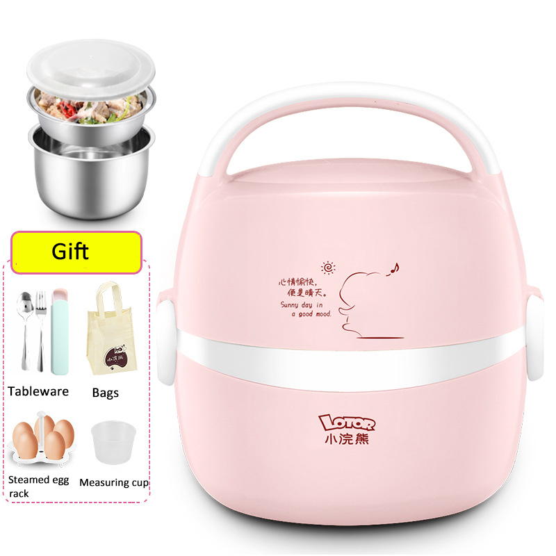 Kbxstart Multi-function Portable Mini Electric Lunch Box Stainless Steel Liner Rice Cooker Food Steamer Cooking Container 220V