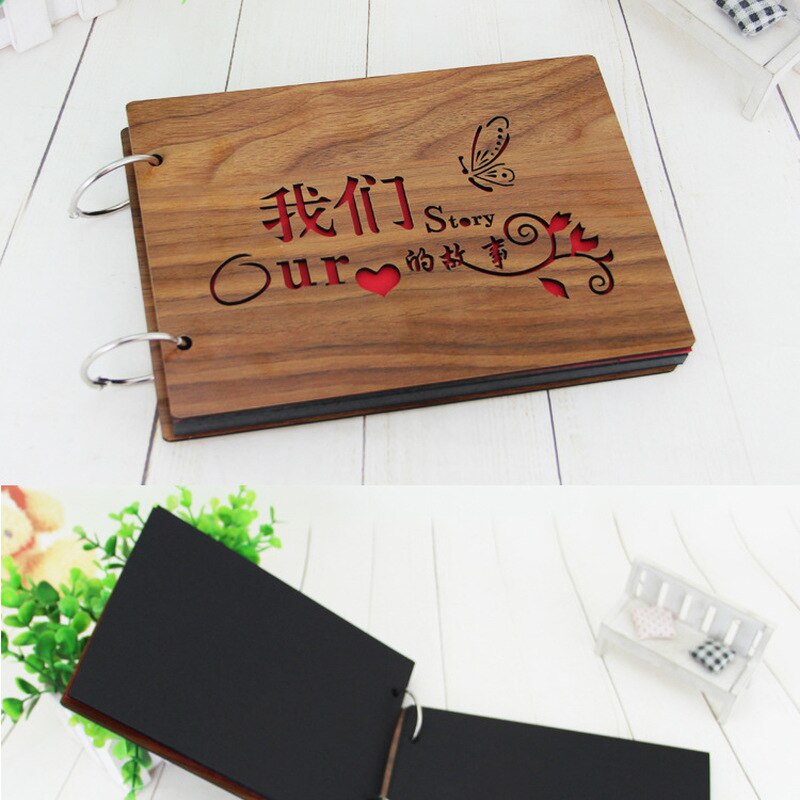 Black Cardboard Wood Handmade Loose-leaf Scrapbook Albums 8 Inch Commemorative Baby Photo Album Wedding Photo Album