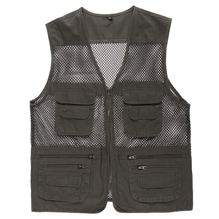 Plus size casual vest heren ademend katoenen vliegvisvest buitensporten zakken vest bergbeklimmen fotografie vesten: Groente / 4xl