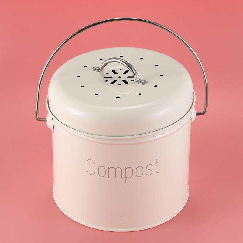Compost Bin 3L - Stainless Steel Kitchen Compost Bin - Kitchen Composter for Food Waste - Coal Filter