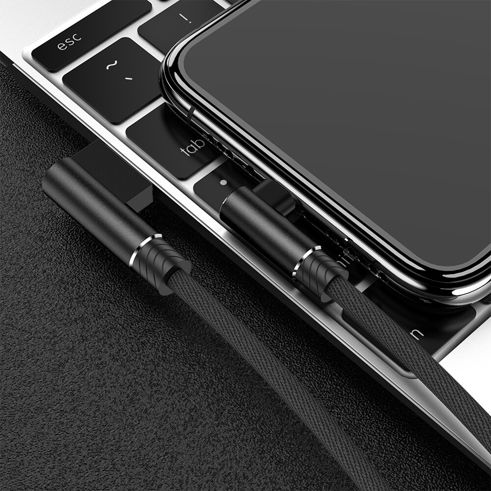 USB Cable For iPhone Charger 90 Degree Fast Charging Cord for iPhone 7 8 6 s 6s Plus X XR Xs 11 Pro Max iPad Origin 3m Data Wire: Black / 3m