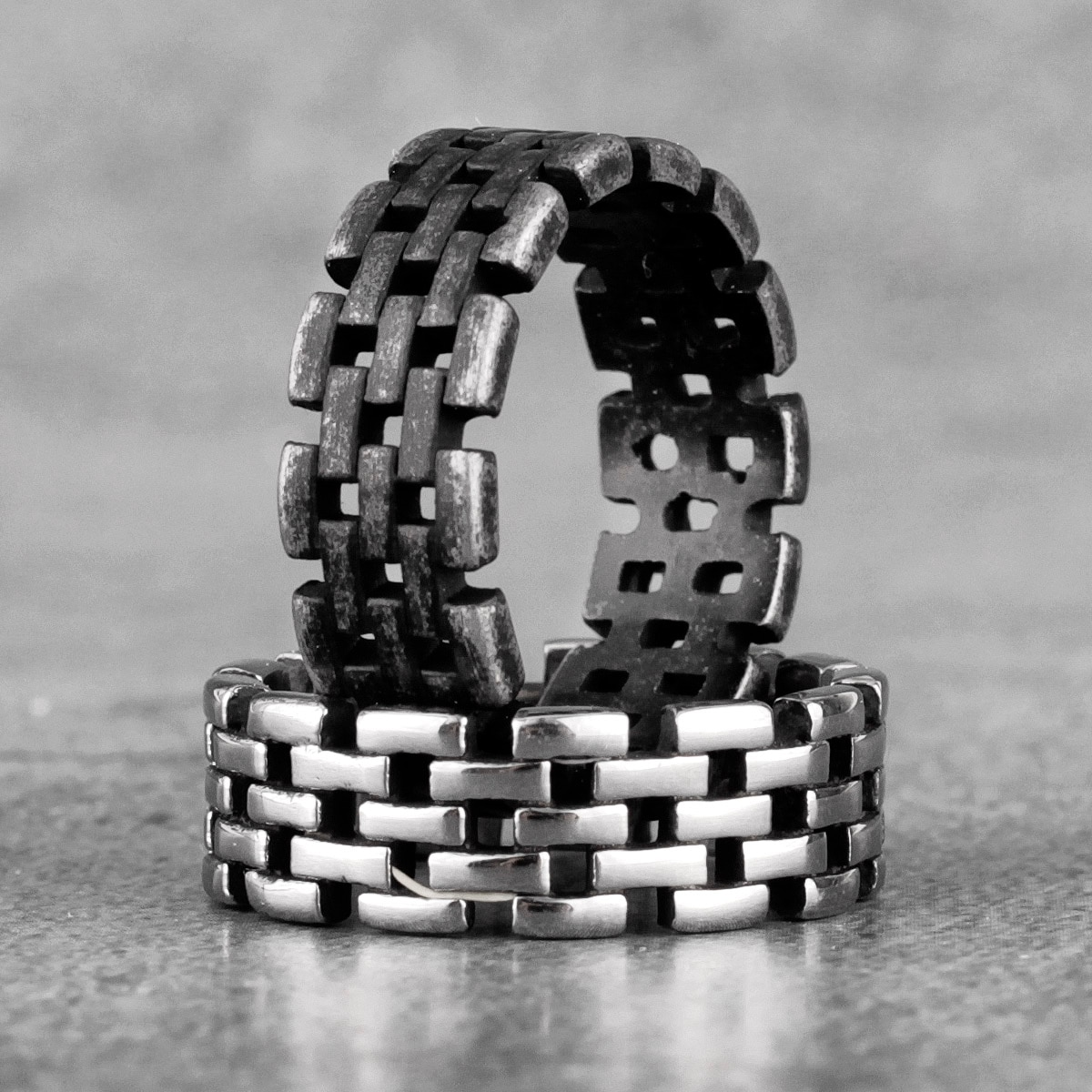 Vintage Black Hollow Chain Stainless Steel Mens Rings Punk Hip Hop Simple for Male Boyfriend Jewelry Creativity