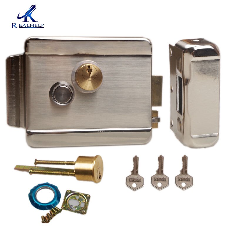 electric gate Lock 12V with Double Cylinder Locks for Gates with Solid Brass Hock Roll Iron Wooden Door Lock: Left Open 3 Key