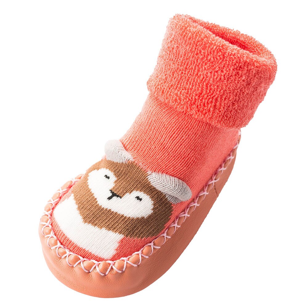 Otoño calcetines de bebé de invierno con zapatos de goma calcetines para niños calcetines de dibujos animados para bebés antideslizantes suelas de suelo de cuero para bebés: Rosa / 3M