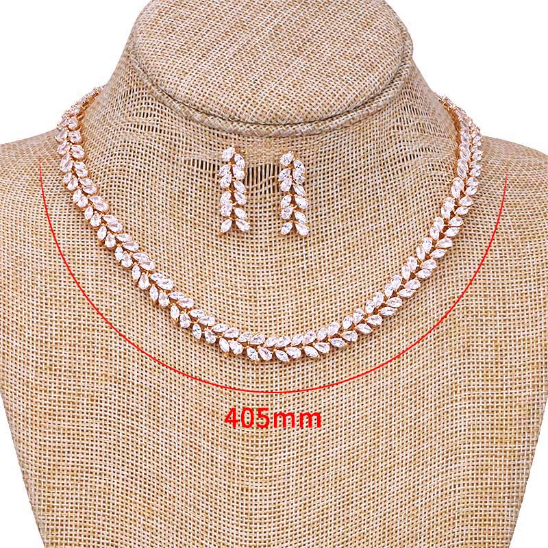 Weimanjingdian Marquise Cut Zirconia Leaf Tennis Ketting En Oorbel Bruiloft Bruids Sieraden Set