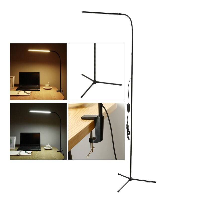 8W Modern Stand Floor Lamp USB Desk Reading Light Fixture LED Floor Lamp Dimmer For Bedroom Decor White & Warm White: Black