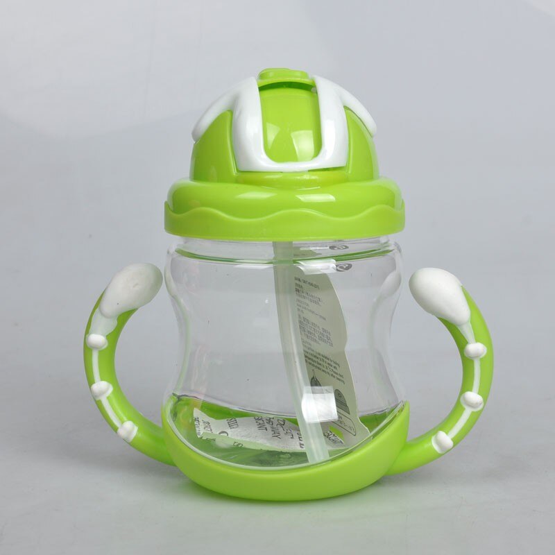Cute baby fodring cup 320ml med halm børn lære fodring drikkeflaske med håndtag børn træning cup: G