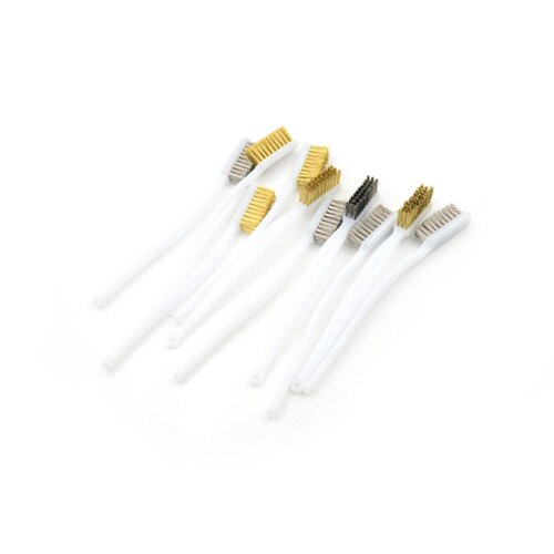 5 Pcs White Plastic Handle Brass Bristle Wire Brush 6.9 x 0.47 x 0.79inch Length