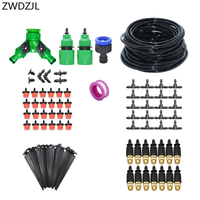 Automatic irrigation system DIY watering kit 2-way Drip irrigation system brass misting nozzle greenhouse garden watering 1 set