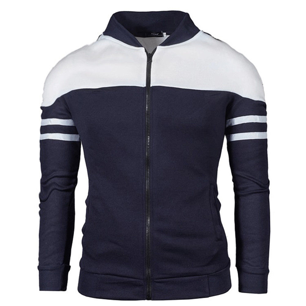 Meihuida forår efterår mænd golf jakker frakke stribet patchwork slim fit jakker til afslappet sport jakke mandlig mand sportwear toppe: Blå / L