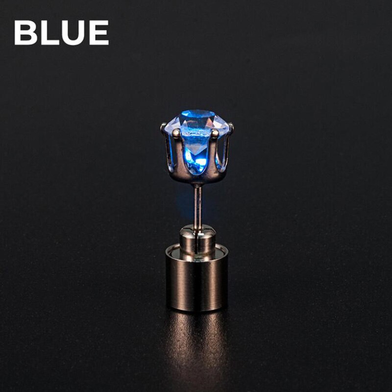 1Pc Glowing Led Stud Earring Crystal Roestvrij Light Up Kerst Stud Oorbellen Lichtgevende Party Sieraden Accessoires: Blauw