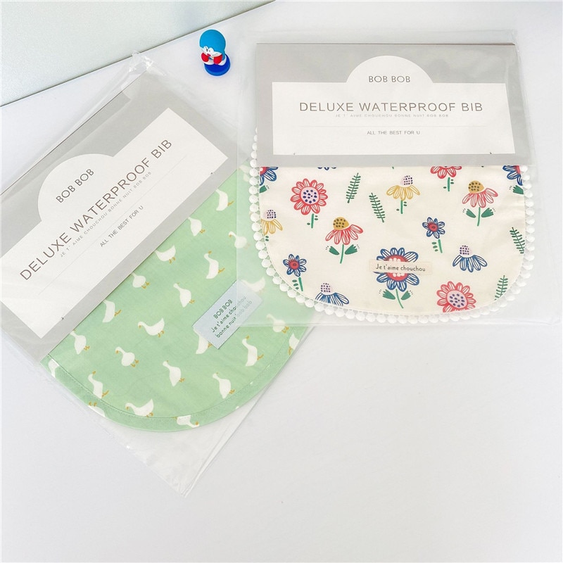 Baby and Little Kid Waterproof Bib Waterproof Drool Daby Feeding Supplies Lovely Cartoon Pattern Floral and Goose