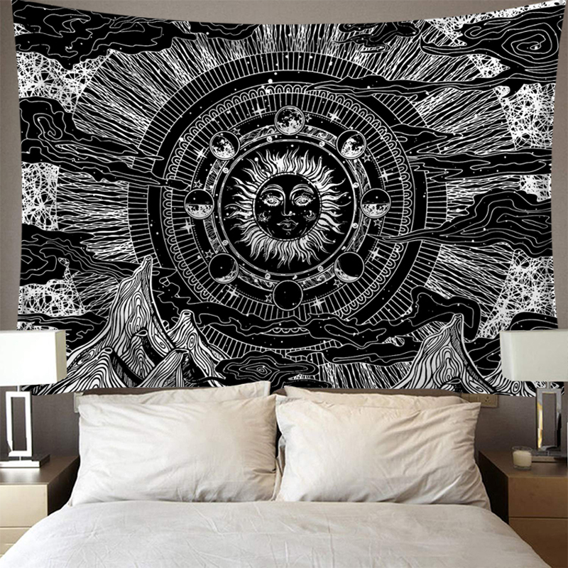 Tapiz para colgar en la pared, tapiz de poliéster con estampado de estrellas y Luna, decoración de pared para el hogar, tapices psicodélicos