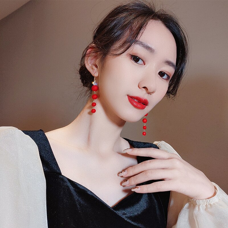 Trend Simulatie Pearl Lange Oorbellen Voor Vrouwen Geometrie Bruiloft Hanger Oorbellen Koreaanse Sieraden Goede Oorbellen