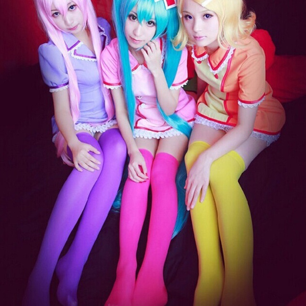 Lolita Candy Colors Calza sopra il ginocchio Calzini lunghi Donna Ragazza Elastico Stretto Lingerie Cosplay Party Calza sexy