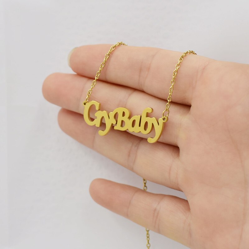 Gothic Crybaby Necklace Charm Pendant Cursive Font Choker Necklace Hip Hop Jewelry Old English Babygirl Birthday BFF