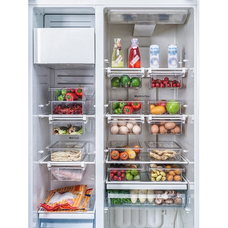 Transparent Refrigerator Drawer Storage Box Retractable Pullout Drawer Fresh Spacer Layer Sort Kitchen Fridge Shelf Organizer