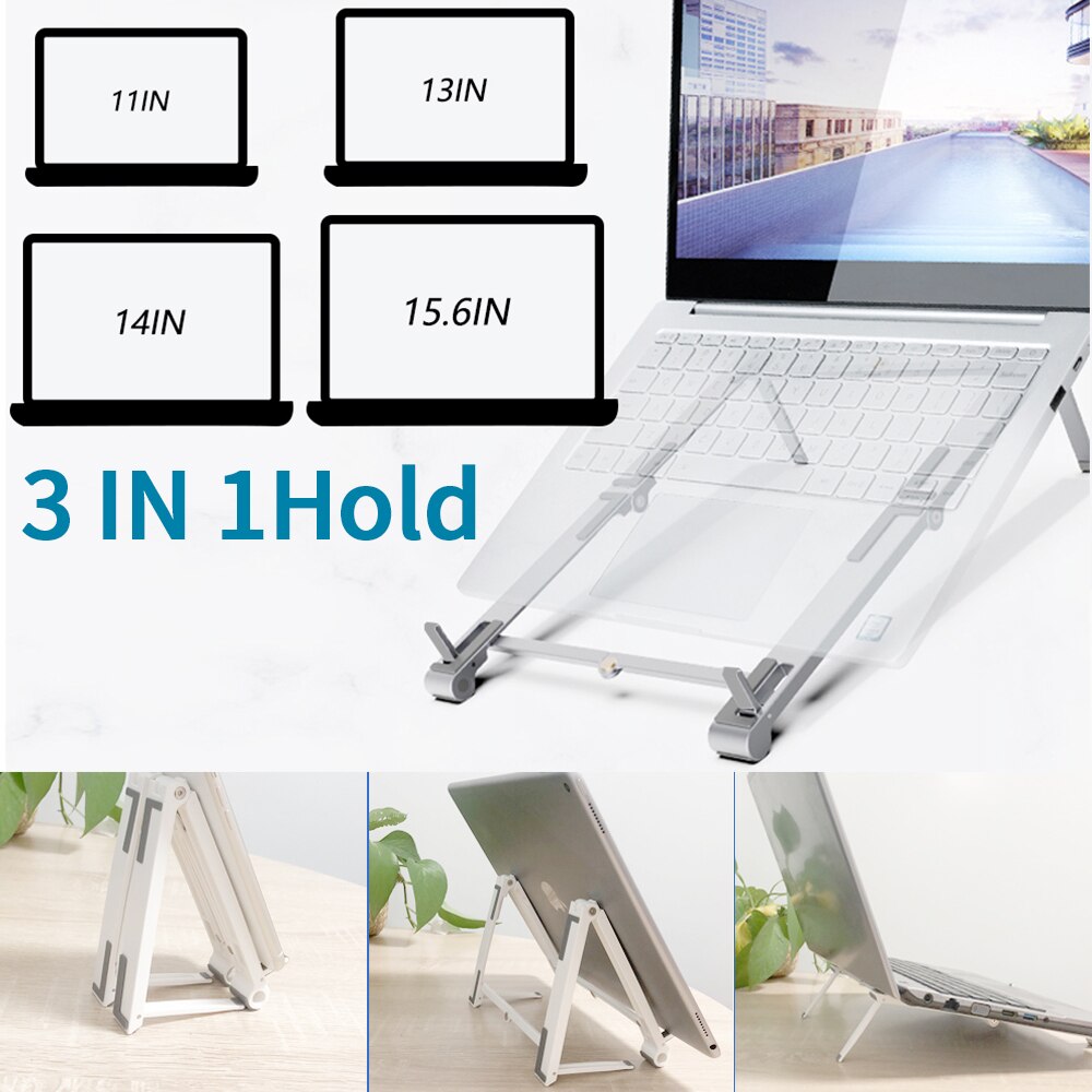 3 in 1Laptop Holder Stand Adjustable Folding Portable for Notebook Computer Bracket Lifting Cooling Holder Non-slip Phone Holder: Default Title