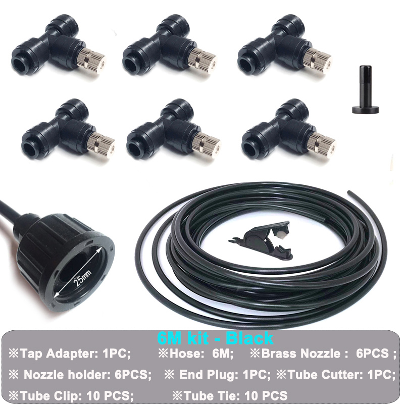 HEMAN DIY Outdoor Misting Cooling System Kit Greenhouse Garden Patio Waterring Irrigation 6-15M System: 6M Black